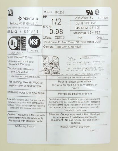 Pump Complete 1/2Hp Whisper Flow