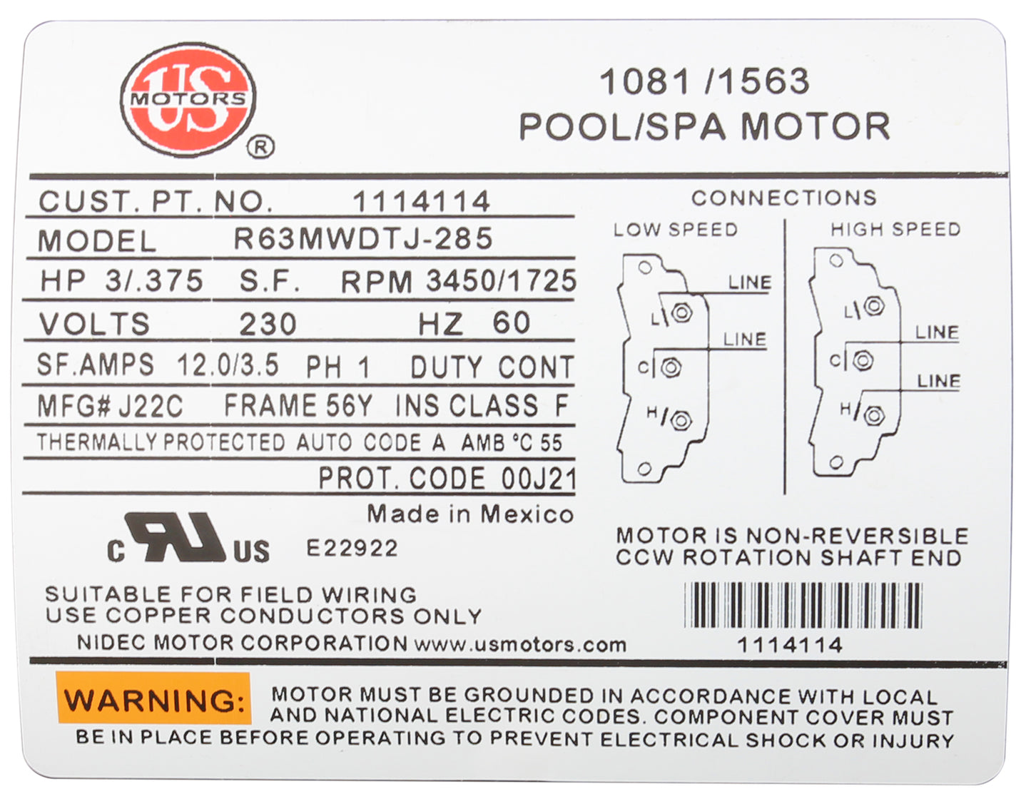 Pump, Balboa Ultimax, 230v, 4.0hp, 2-Spd, 2.5" x 2"