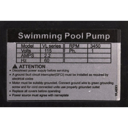 Pump, Hayward VL Series, 115v, 1-Spd, w/o Strainer, OEM