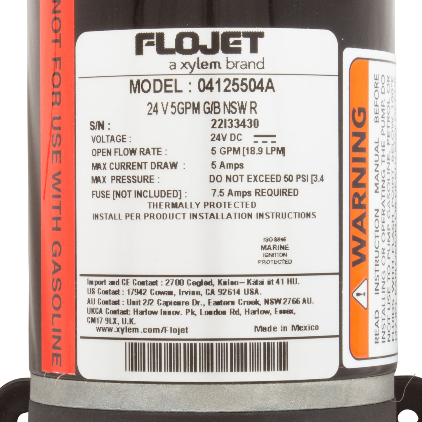 Pump, Xylem Flojet 4100 Quad, 24VDC, 5A, 5.0GPM