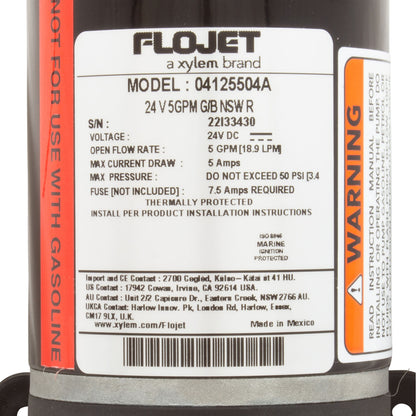 Pump, Xylem Flojet 4100 Quad, 24VDC, 5A, 5.0GPM