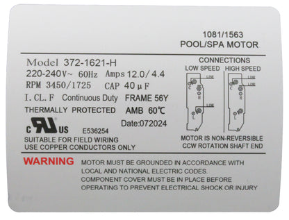 Pump, WW Executive, 4.0hp, 230V, 2-Spd, 56Fr, 2-1/2", 8ft Cord