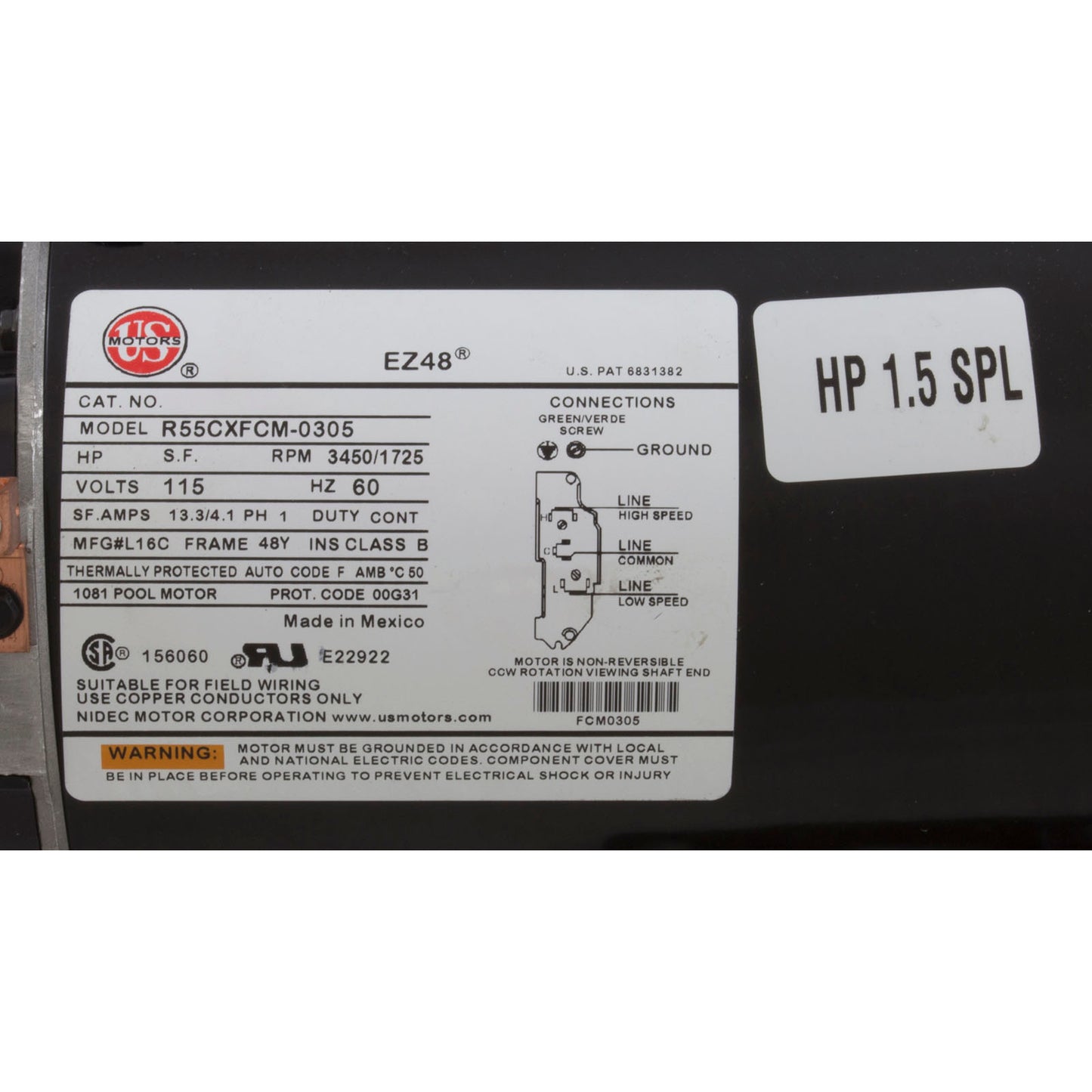 Pump, WW Ex2, 1.5SPL, 115v, 2-Spd, 48fr, 2", OEM