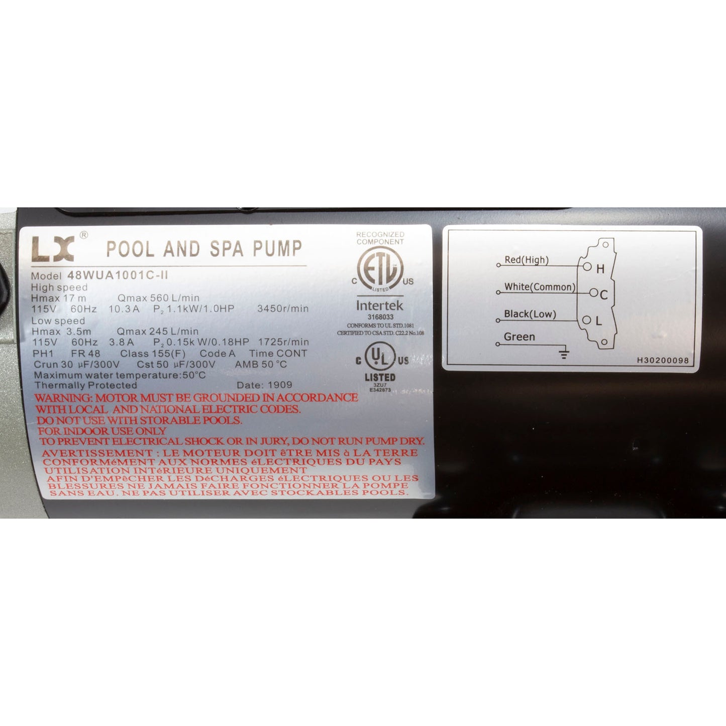 Pump, LX 48WUA, 1.0hp, 115v, 2-Spd, 48Fr, 2"