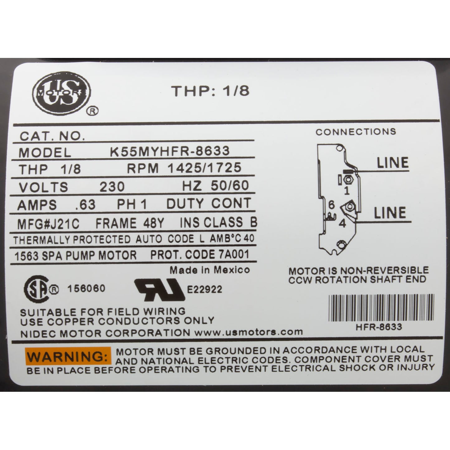 Pump, Circ, Waterway Uni-Might, 1/8hp, 230v, 1-Spd, 48Fr, 50/60Hz