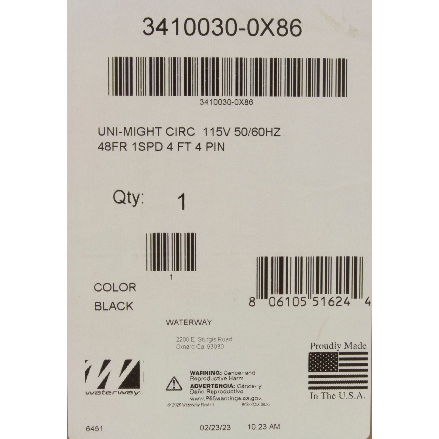 Pump, Circ, Waterway Uni-Might, 1/8hp, 115v, 1-Spd, 48Fr, 50/60Hz