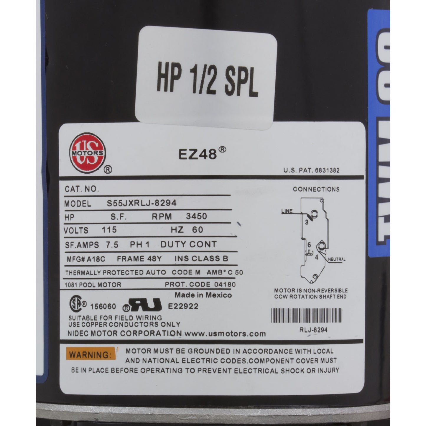 Cd 1/2Hp 115V 1Spd 60Hz 3Ft Nema