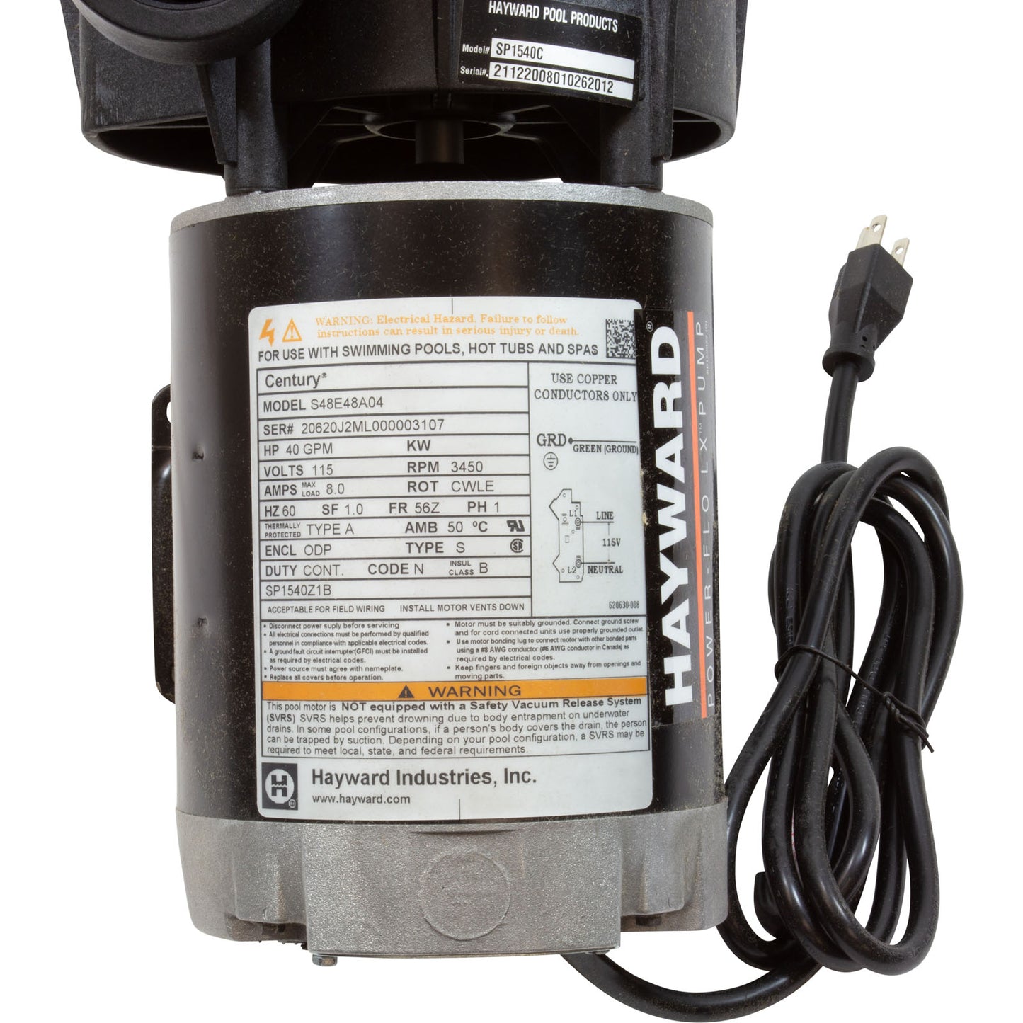 40 Gpm Hayward Power-Flo LX Pump, 115v, 1-Speed, W/Cord